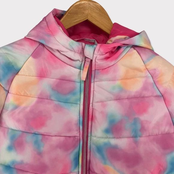 Rothschild Girls Pastel Rainbow Tie Dye Hooded Puffer Coat with Pockets - Picture 3 of 13